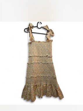 Mabel Smocked Tiered Sundress with Tie Straps - Yellow Floral